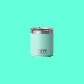 Seafoam green YETI lowball cup with a clear lid