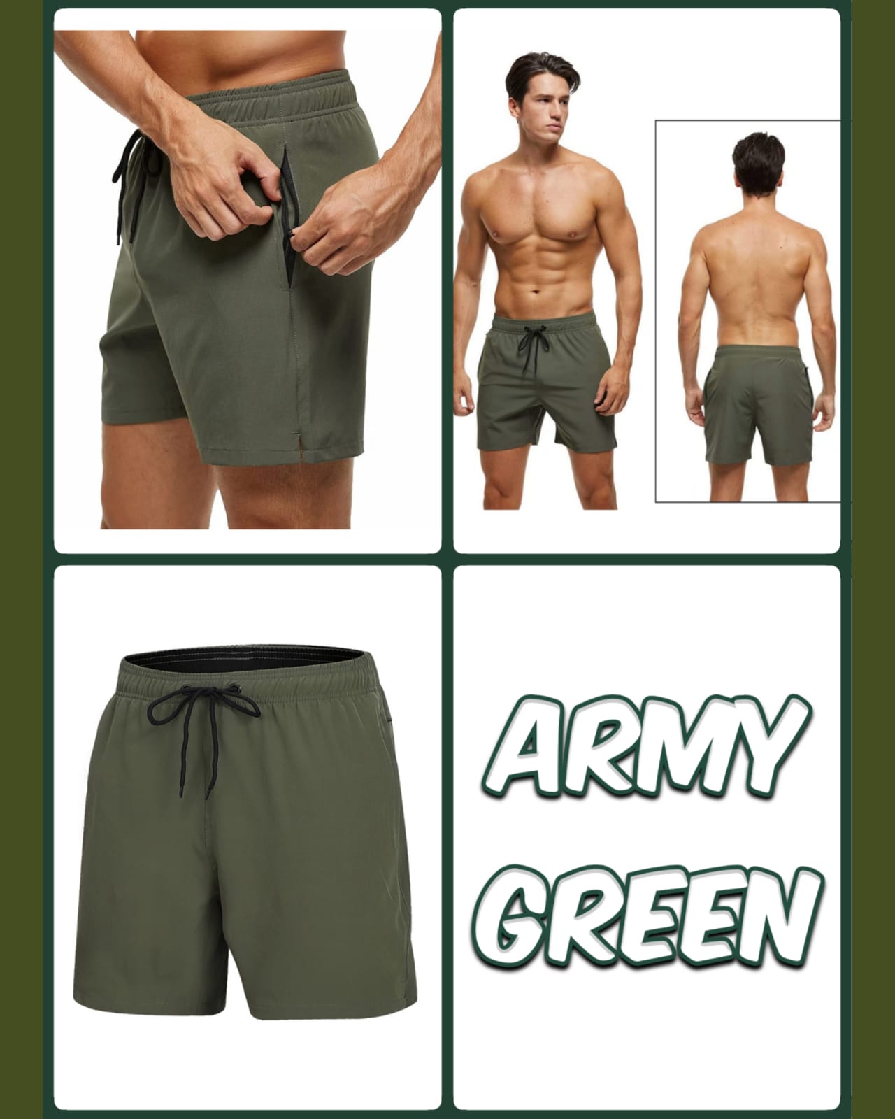 Army Green Comfort Stretch Trunks — Army Green 01