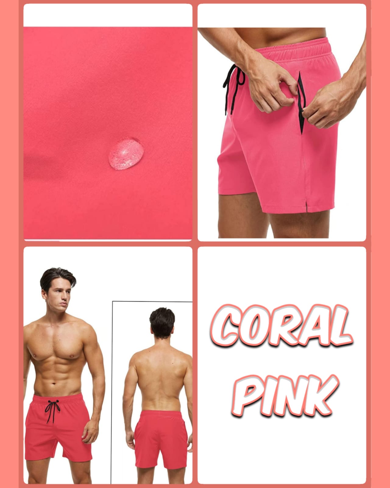 Coral Comfort Stretch Trunks — Coral 01