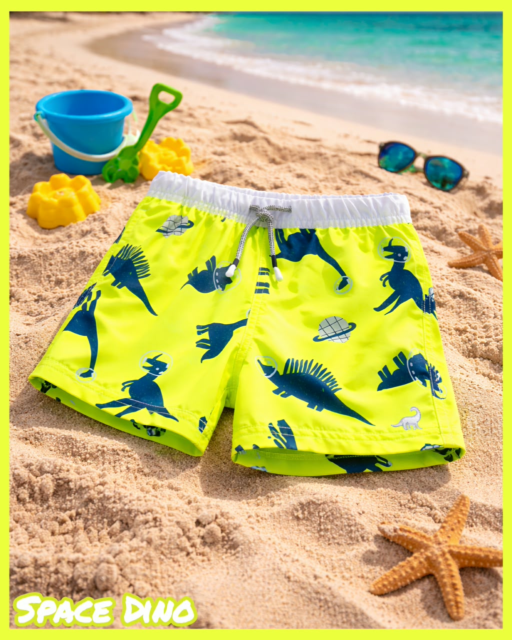 Neon Space Dino – Kids QuickDry Trunks — neon space dino